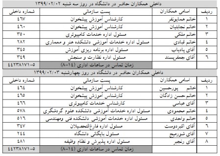 برنامه حضور همكاران آموزشي در دانشگاه