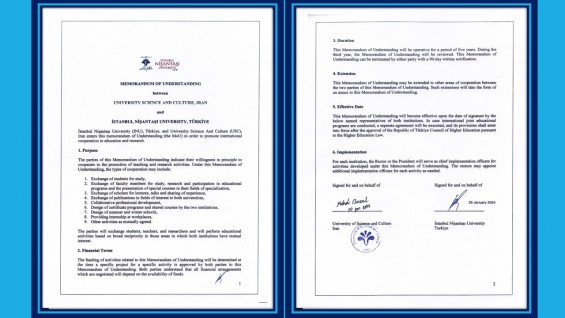 امضای تفاهم‌نامه همکاری بین دانشگاه علم و فرهنگ و  دانشگاه İstanbul Nişantaşı  ترکیه 