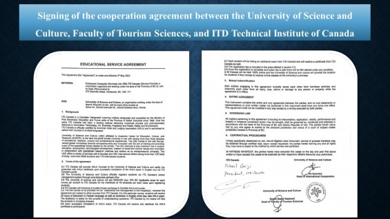 Signing of the trilateral cooperation agreement between the University of Science and Culture, Faculty of Tourism Sciences, and ITD Technical Institute of Canada