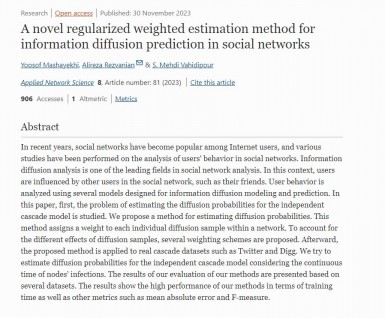 The international publication of a faculty member from the University of Science and Culture in the journal Applied Network Science